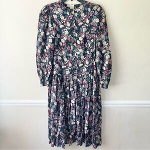 🎁5/$25 Vintage J Jill Ltd Floral Long Sleeve Cottagecore Midi Dress